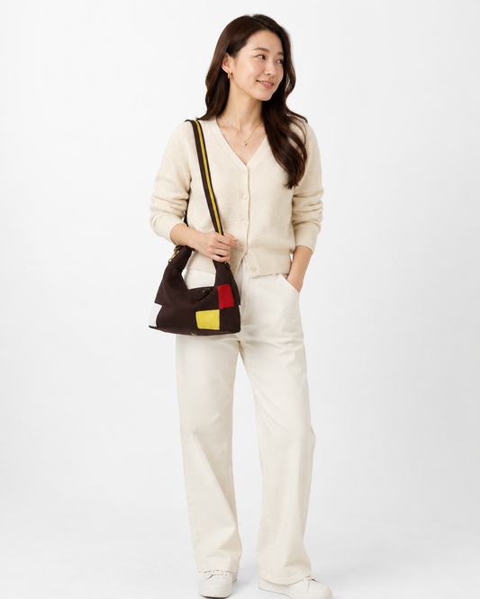 Knitted brown shoulder bag