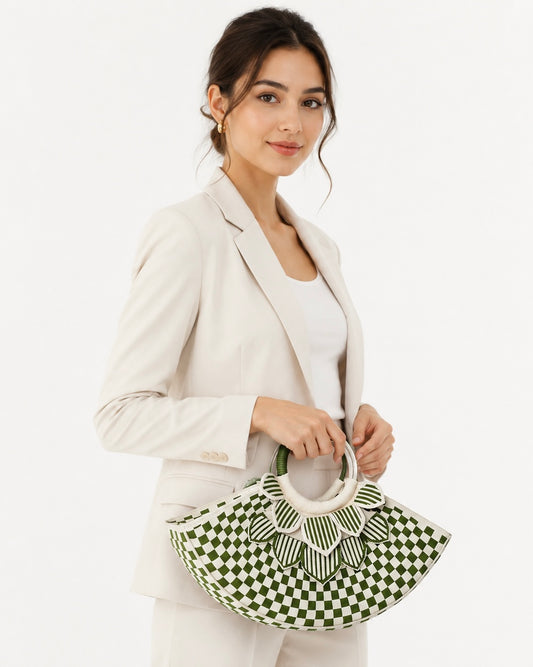 Green knitted handbag