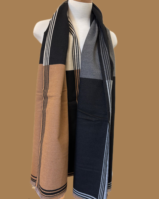 Beige Black and Grey Cashmere Shawl
