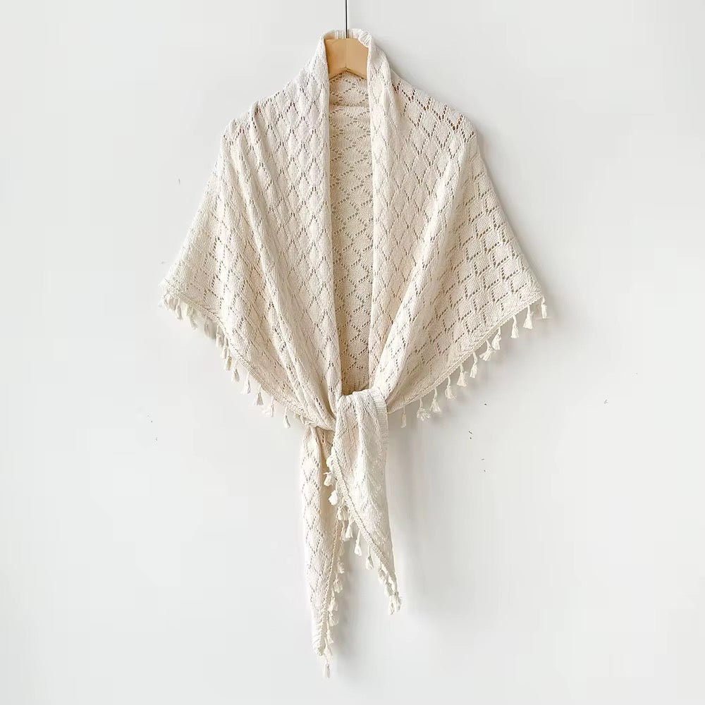 Off White Shoulder Crochet Scarf