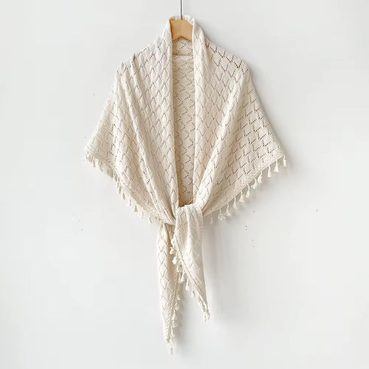 Off White Shoulder Crochet Scarf