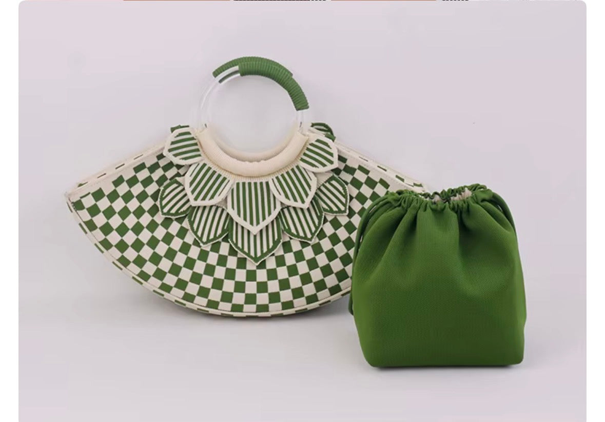 Green knitted handbag