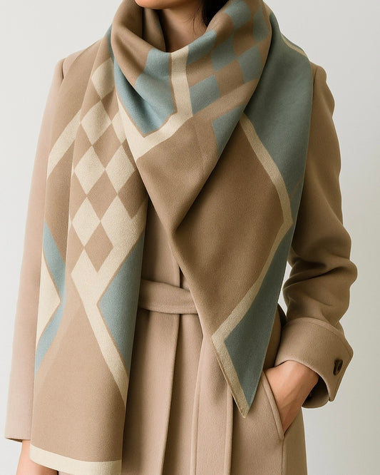 Beige and Turquoise Cashmere Shawl