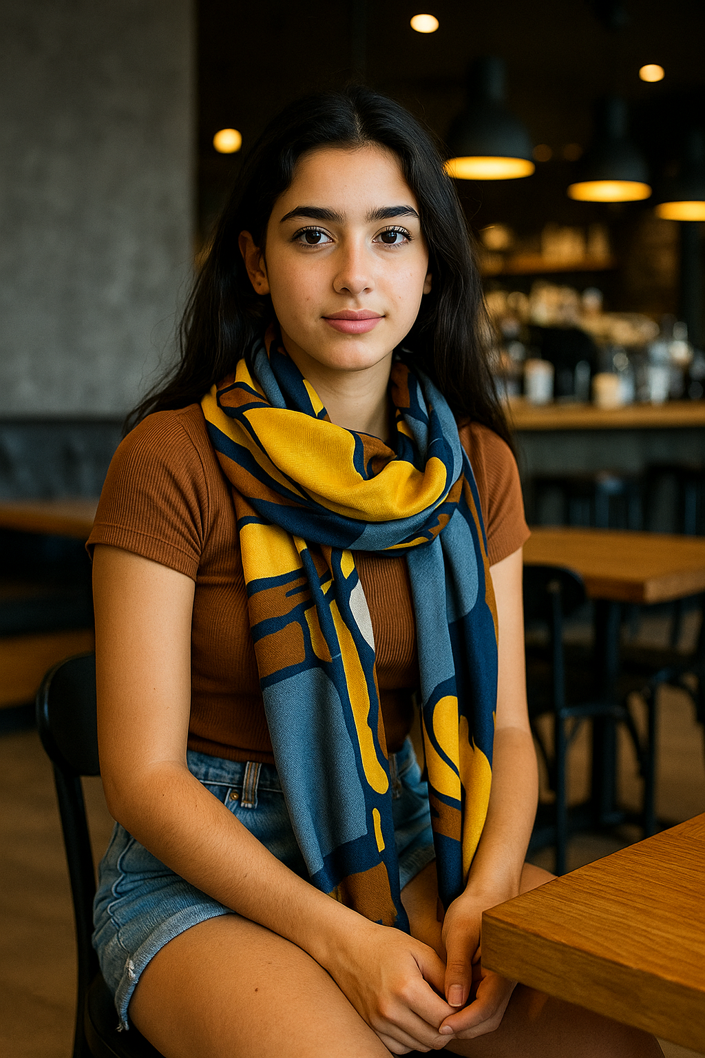 Yellow and Blue Viscose Scarf