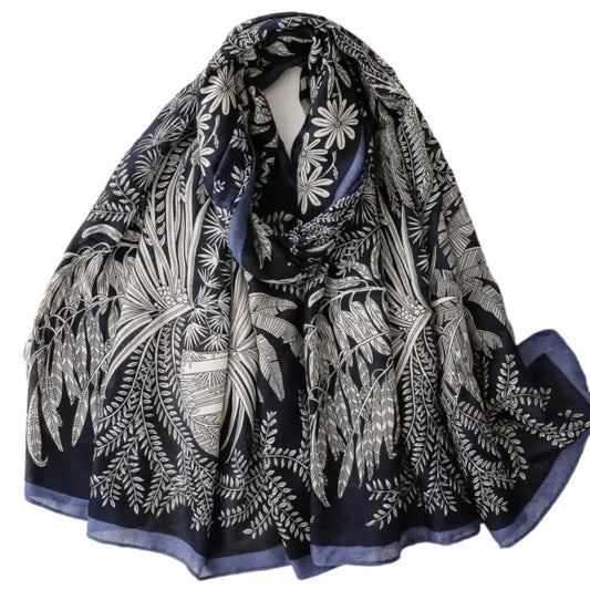 Navy floral viscose scarf