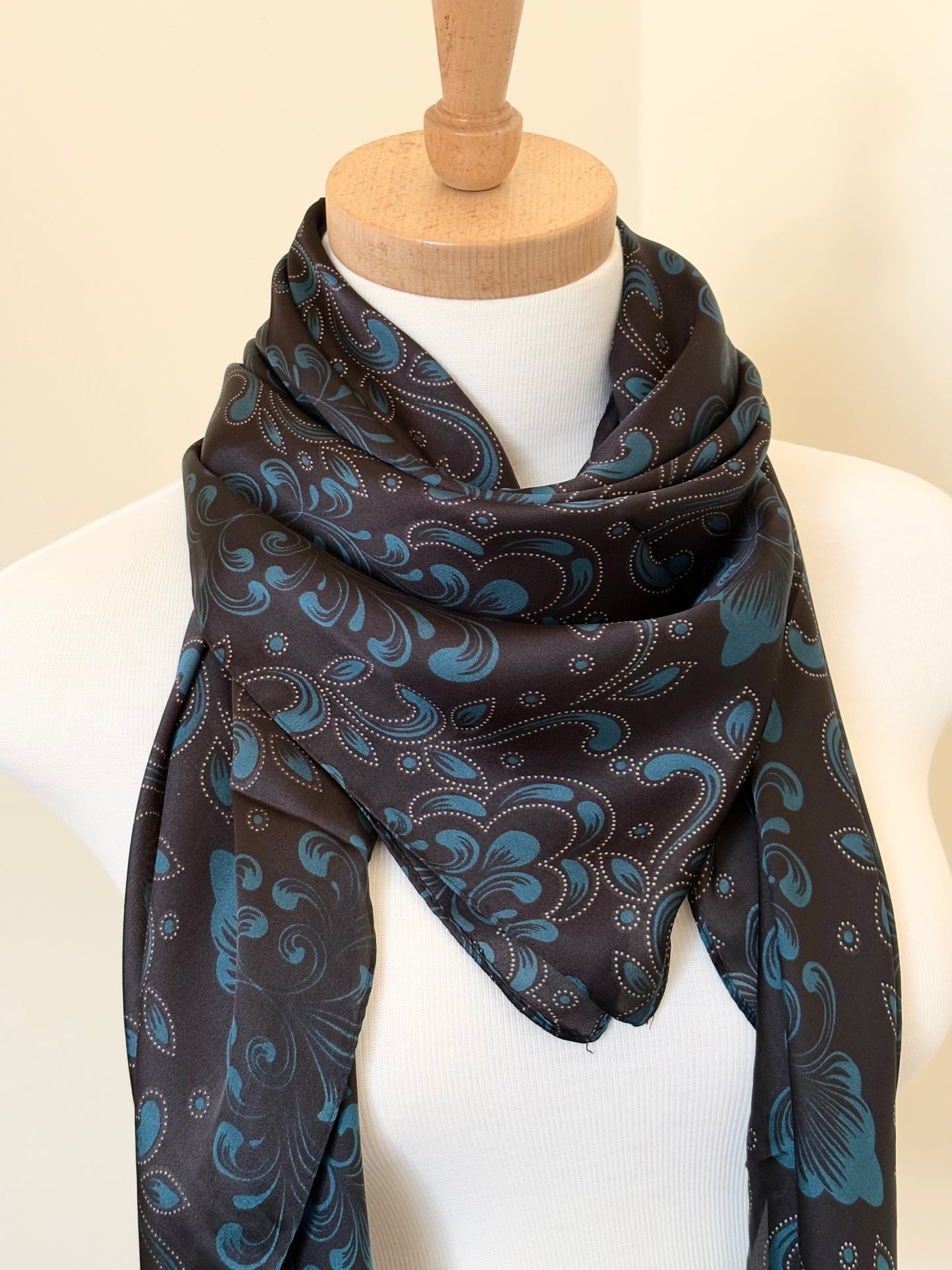 Blue Black Silk Neck Scarf