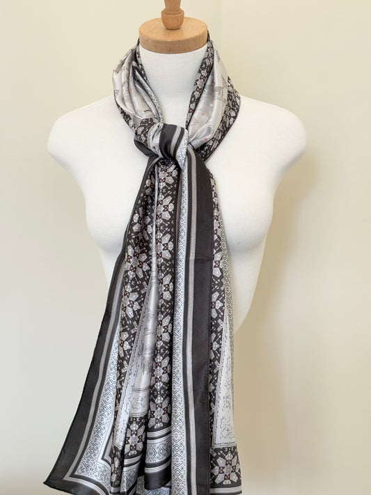 Grey and White Silk Scarf
