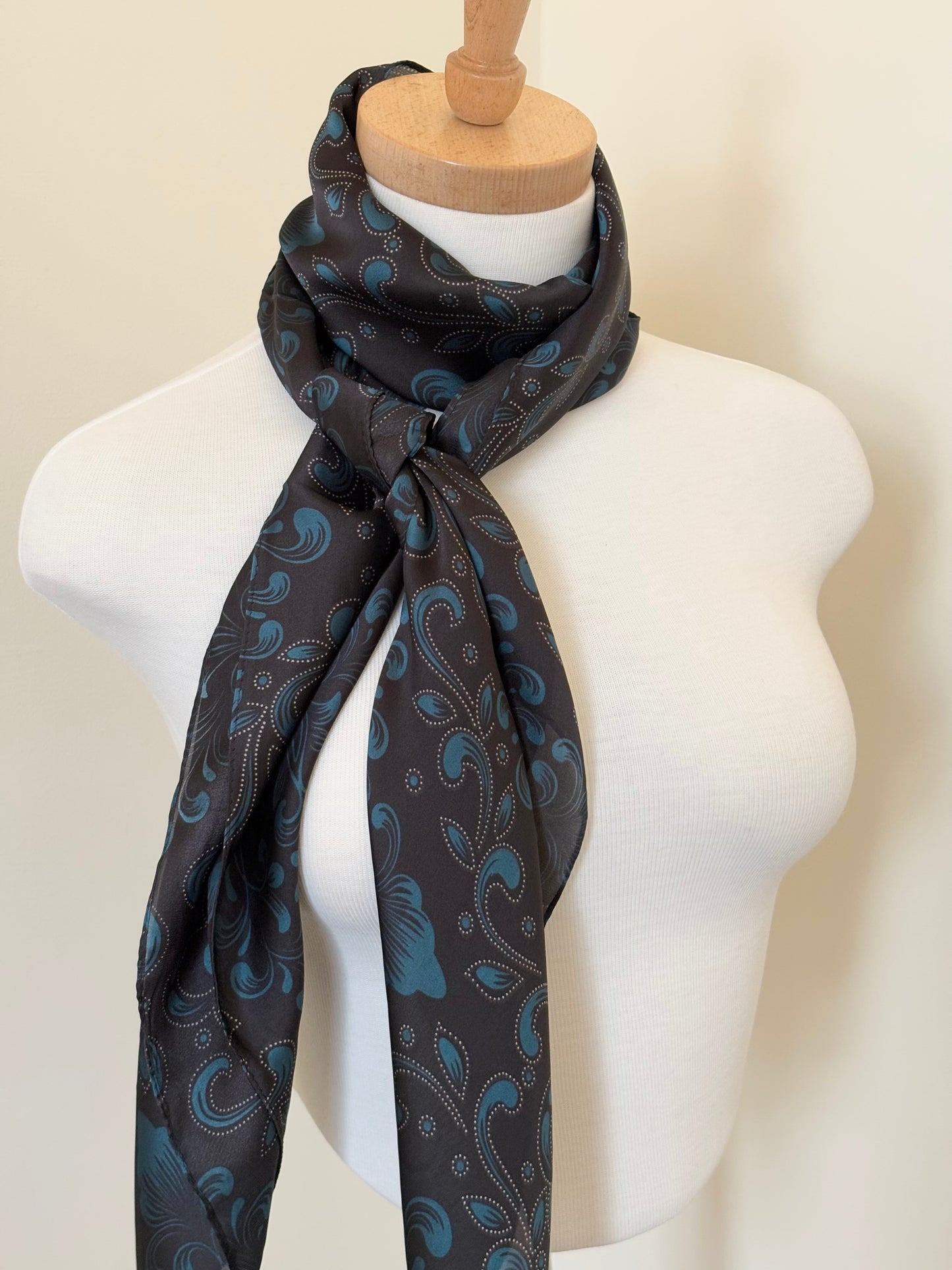 Blue Black Silk Neck Scarf