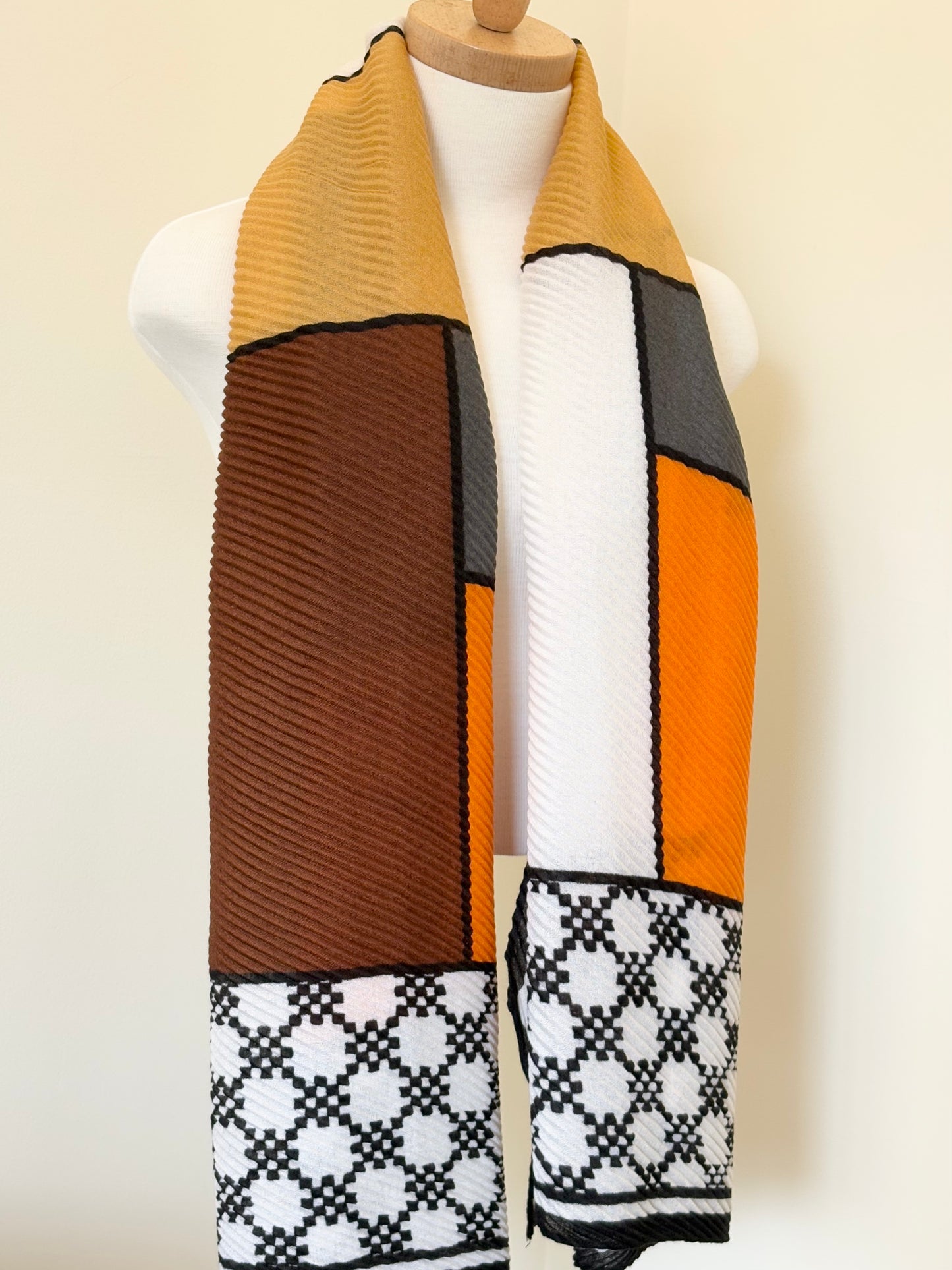 Brown Yellow and Orange Crinkle Viscose Scarf