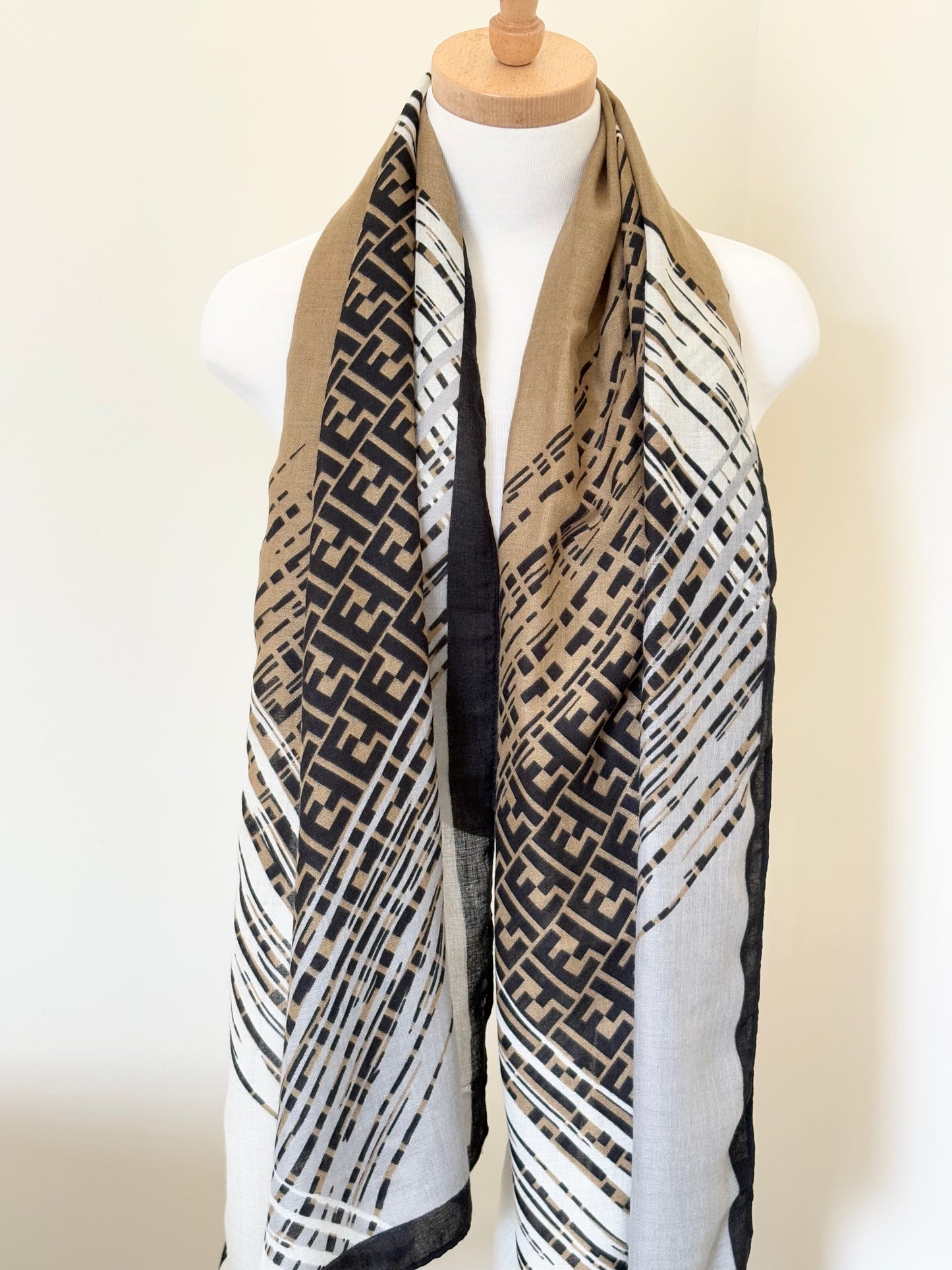 Beige and Black Viscose Scarf