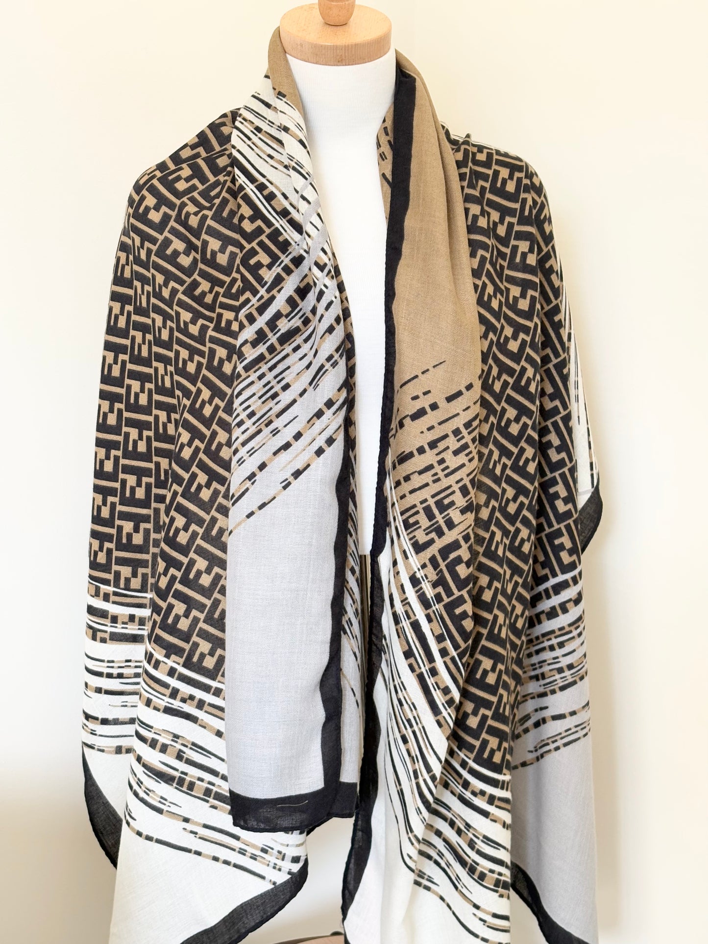 Beige and Black Viscose Scarf