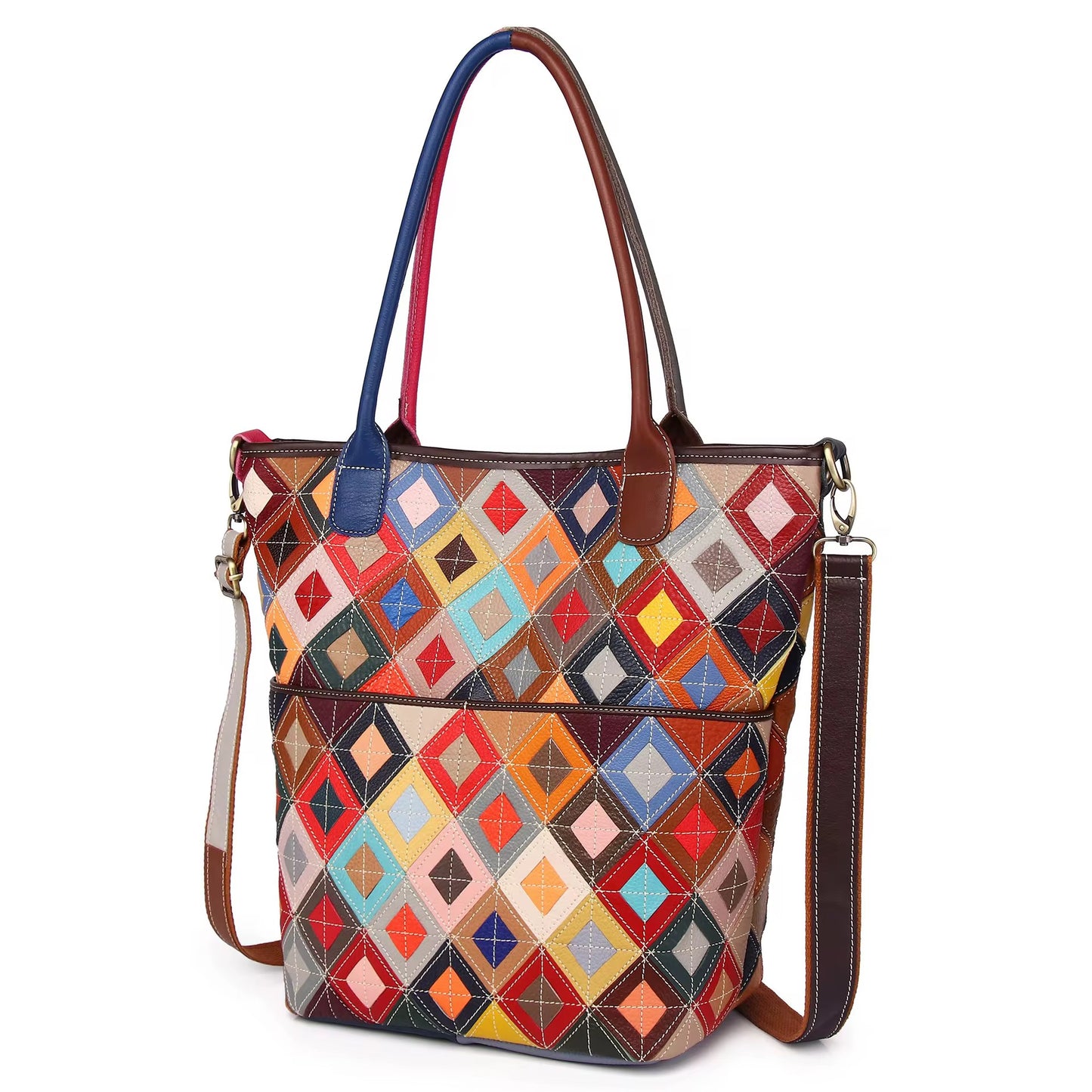 Multicolor Genuine Leather Large Tote Bag