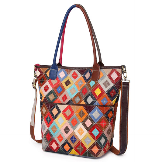 Multicolor Genuine Leather Large Tote Bag