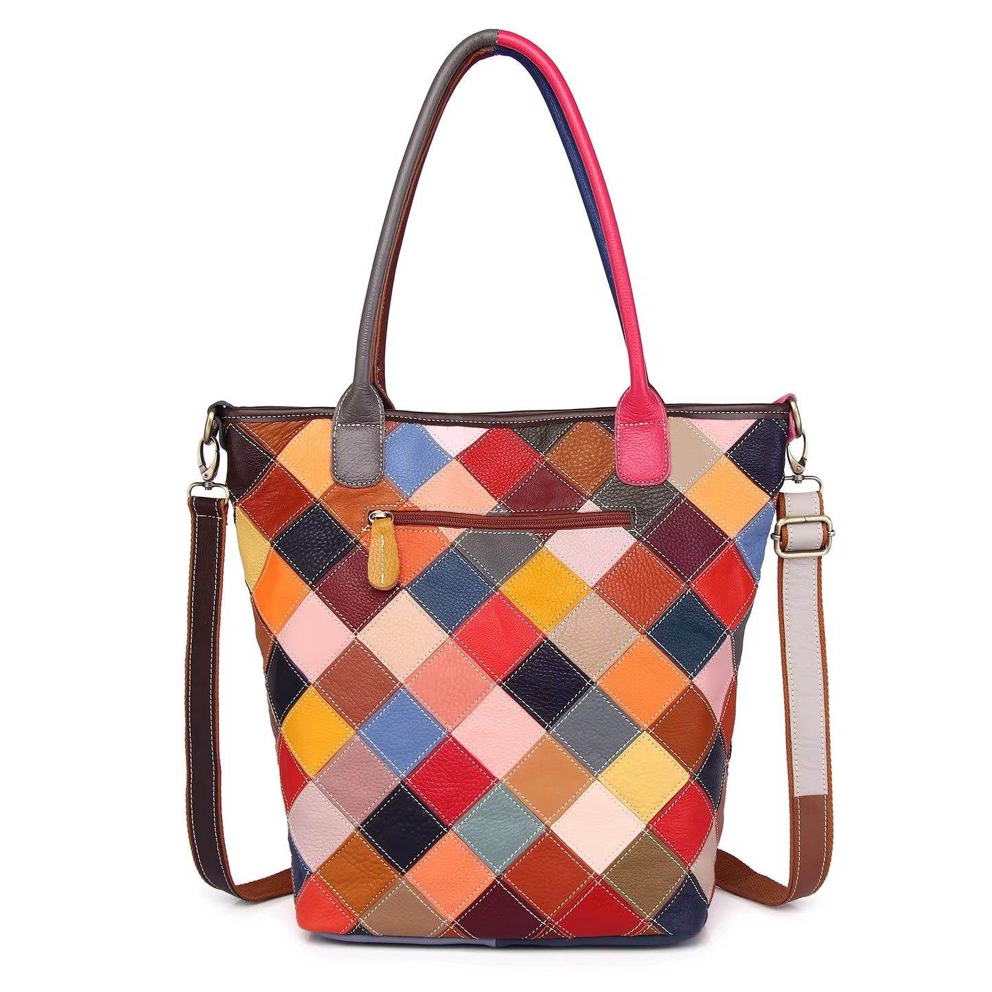 Multicolor Genuine Leather Large Tote Bag