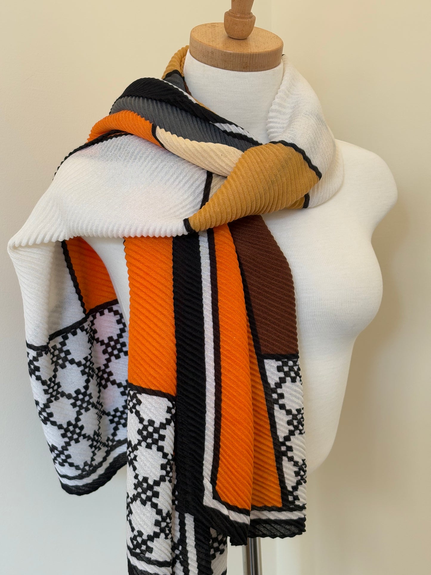 Brown Yellow and Orange Crinkle Viscose Scarf