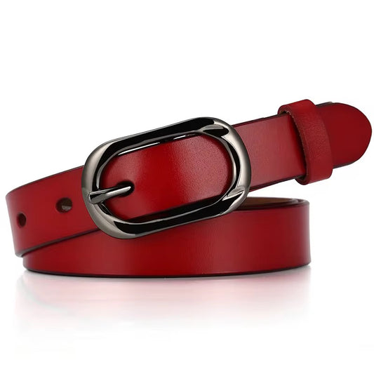 Genuine Leather Red Belt with Black Buckle
