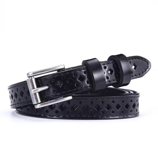 Genuine Leather Black Belt with Silver Buckle