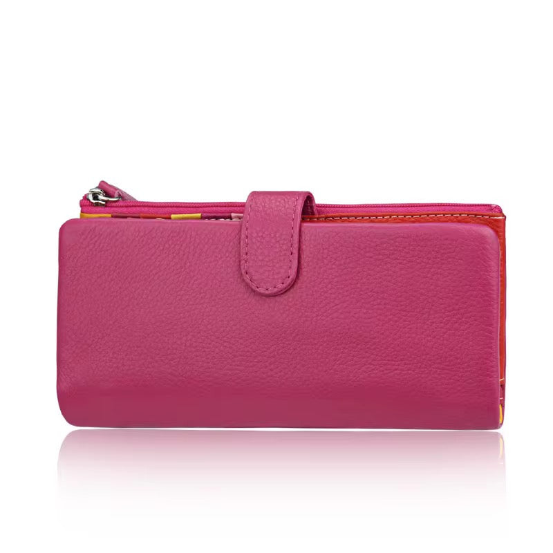 Genuine Leather Long Fuchsia Wallet