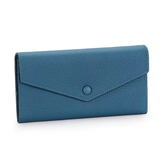 Genuine Leather Long Blue Wallet