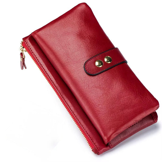 Genuine Leather Slim Glossy Red Wallet