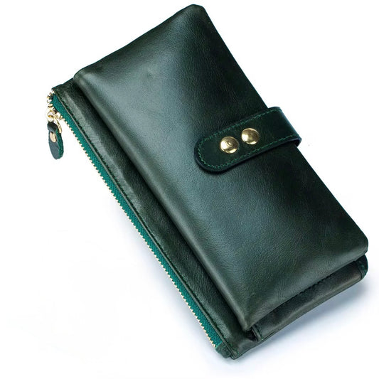 Genuine Leather Slim Glossy Green Wallet