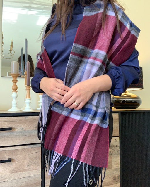 Merino Red and Purple  Wool Shawl