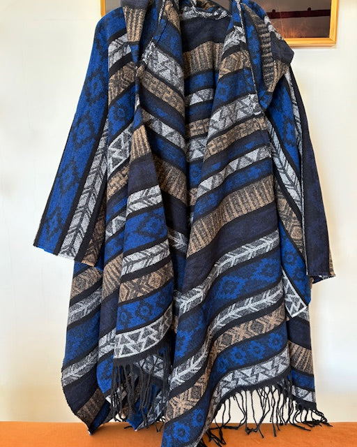 Acrylic Blue Hooded Poncho