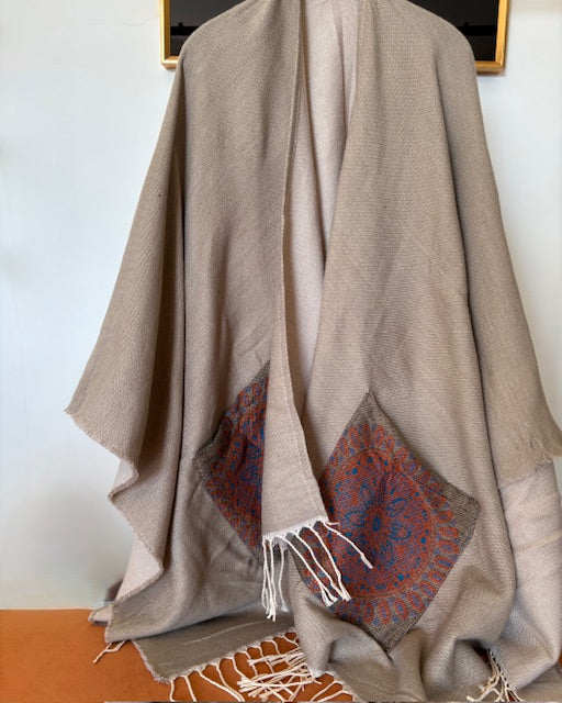 Beige Wool Poncho with pockets