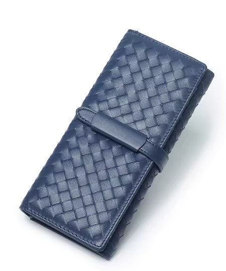 Genuine Leather Blue Long Wallet