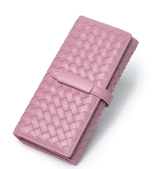 Genuine Leather Pink Long Wallet