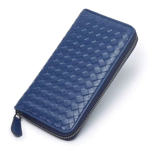 Genuine Leather Blue Long Wallet