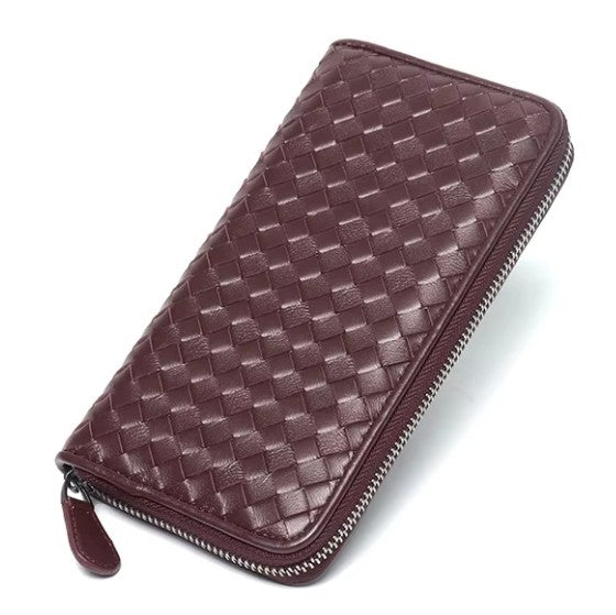 Genuine Leather Purplish Red Long Wallet