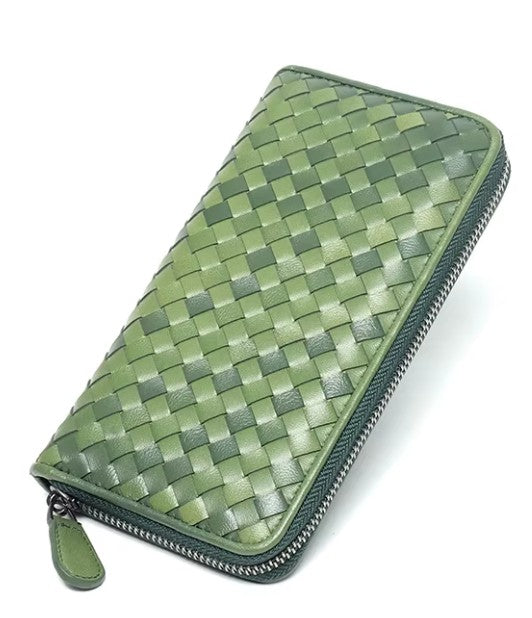 Genuine Leather Gradient Green Long Wallet