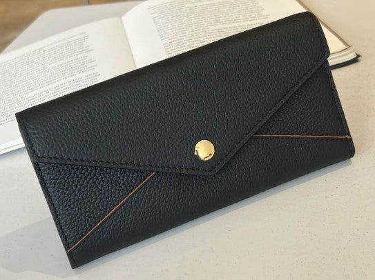 Genuine Leather Black Long Wallet
