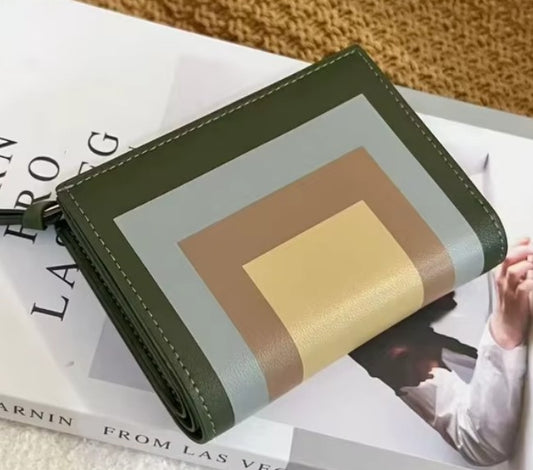 Genuine Leather Green Short Wallet