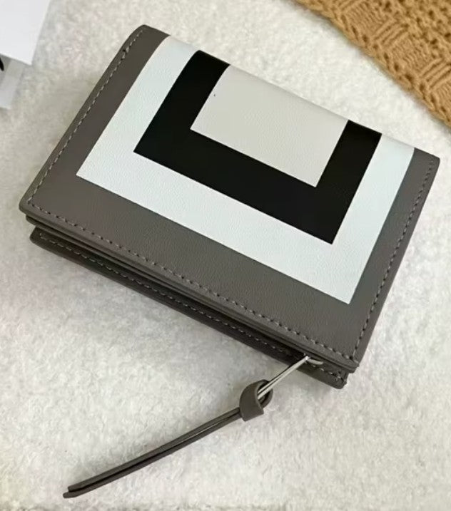Genuine Leather Grey Short Wallet