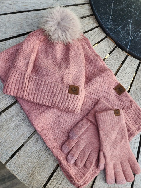 3 pieces set shawl beanie gloves