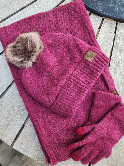 3 pieces set shawl beanie gloves