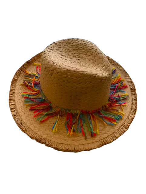 Dark Beige Straw Hat with Colorful Threads