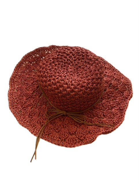 Coral Soft Straw Hat with Brown Daim Rope